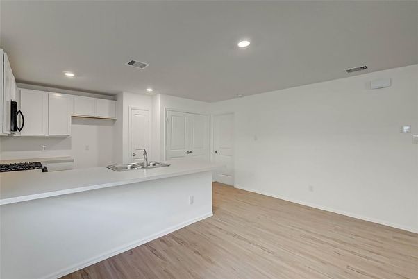 Interior, Kitchen, Recessed Lighting, Wood Texture Flooring