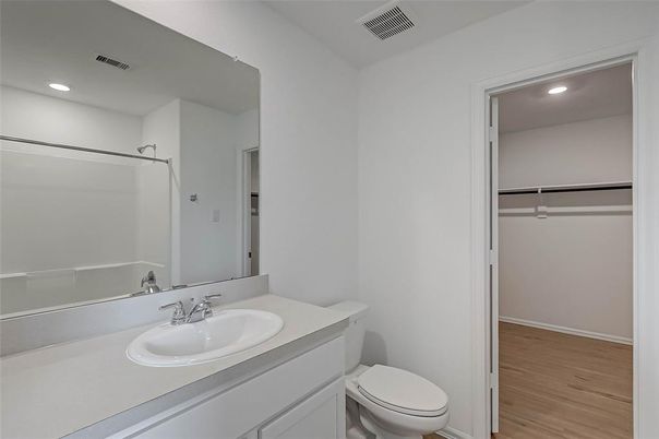 Bathroom, Interior, Recessed Lighting, Wood Texture Flooring