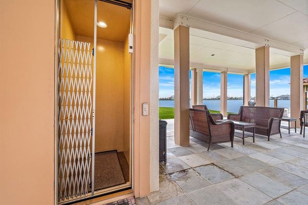 Elevator, Interior, Recessed Lighting, Water, Wooden Walls