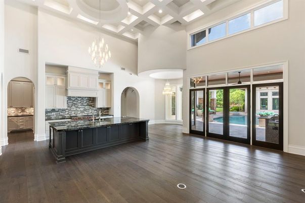 Chandelier, Interior, Kitchen, Pendant Lights, Recessed Lighting, Wood Texture Flooring