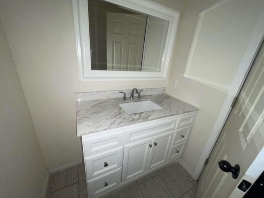 Bathroom, Interior, Marble Walls, Wood Texture Flooring