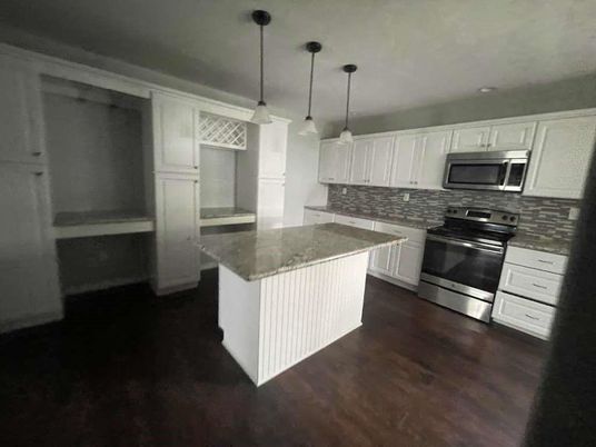 Interior, Kitchen, Pendant Lights, Stainless Steel Appliances, Wood Texture Flooring