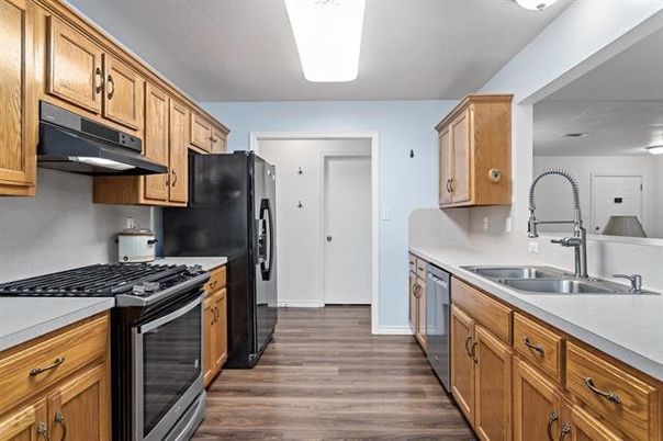 Interior, Kitchen, Stainless Steel Appliances, Wood Texture Flooring