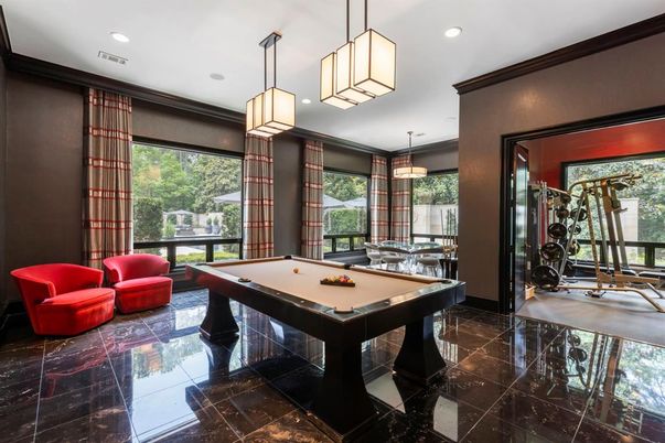 Billiard Table, Game Room, Interior, Marble, Pendant Lights, Recessed Lighting