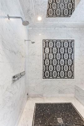Bathroom, Glass Shower, Interior, Marble Walls, Recessed Lighting