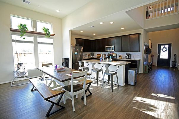Dining room, Interior, Kitchen, Recessed Lighting, Wood Texture Flooring