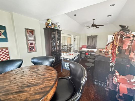 Dining room, Interior, Living room, Recessed Lighting, Wood Texture Flooring