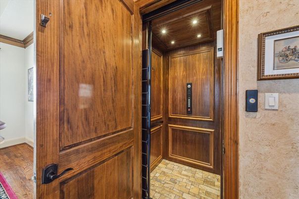 Elevator, Interior, Recessed Lighting, Wooden Ceilings, Wooden Walls
