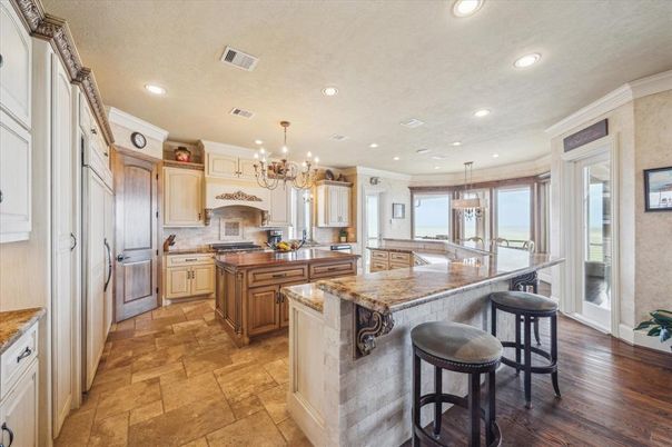 Chandelier, Interior, Kitchen, Pendant Lights, Recessed Lighting, Wood Texture Flooring