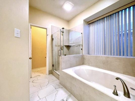 Bathroom, Glass Shower, Interior, Marble, Recessed Lighting