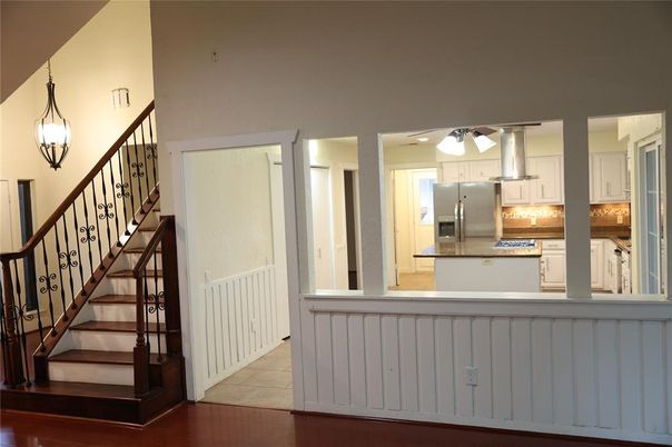 Interior, Kitchen, Pendant Lights, Stainless Steel Appliances, Wood Texture Flooring