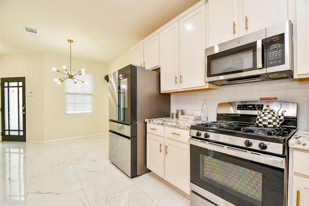 Interior, Kitchen, Marble, Pendant Lights, Stainless Steel Appliances
