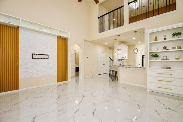 Interior, Kitchen, Marble, Pendant Lights, Recessed Lighting