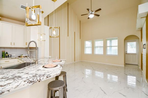 Interior, Kitchen, Marble, Pendant Lights