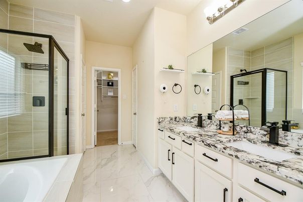 Bathroom, Dual Sink Vanities, Glass Shower, Interior, Marble