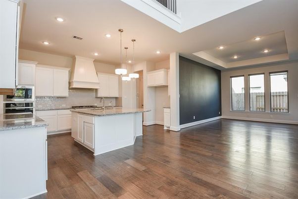 Interior, Kitchen, Pendant Lights, Recessed Lighting, Wood Texture Flooring