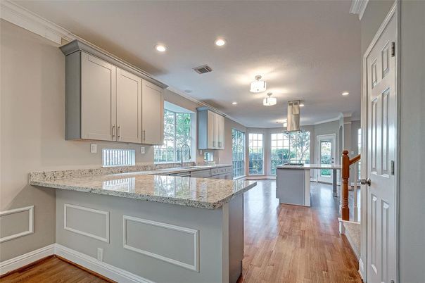 Interior, Kitchen, Recessed Lighting, Wood Texture Flooring
