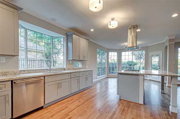 Interior, Kitchen, Recessed Lighting, Wood Texture Flooring