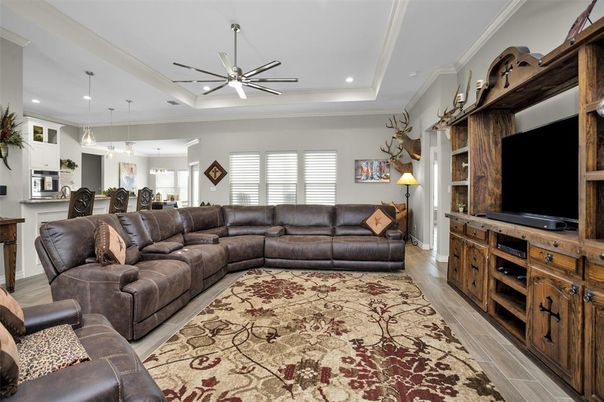 Interior, Kitchen, Living room, Pendant Lights, Recessed Lighting, Wood Texture Flooring