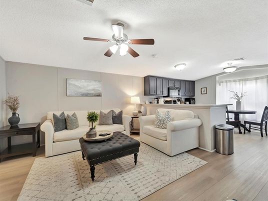 Dining room, Interior, Kitchen, Living room, Stainless Steel Appliances, Wood Texture Flooring