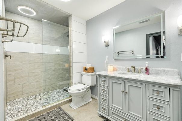 Bathroom, Glass Shower, Interior, Recessed Lighting