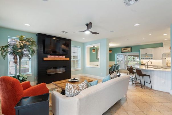Dining room, Fireplace, Interior, Kitchen, Living room, Recessed Lighting