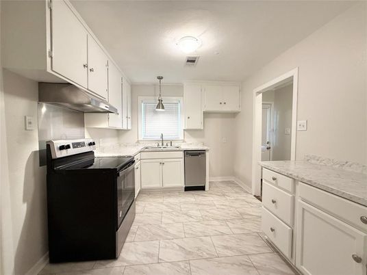 Interior, Kitchen, Marble, Pendant Lights, Stainless Steel Appliances