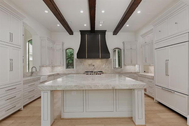 Interior, Kitchen, Recessed Lighting, Stainless Steel Appliances, Wooden Beams, Wood Texture Flooring
