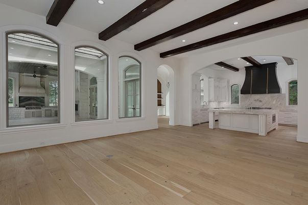 Interior, Kitchen, Recessed Lighting, Wooden Beams, Wood Texture Flooring