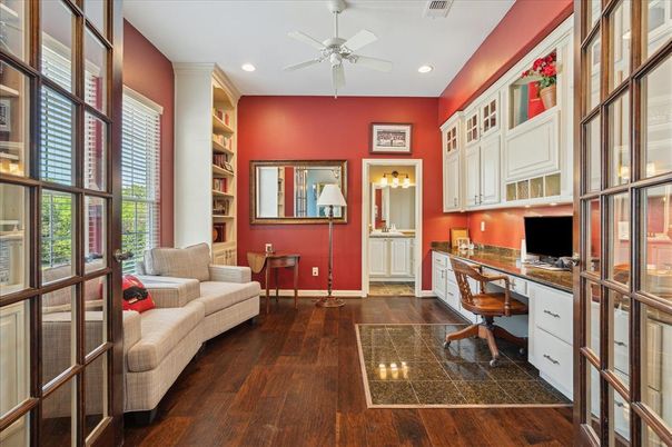 Home Office, Interior, Recessed Lighting, Wood Texture Flooring