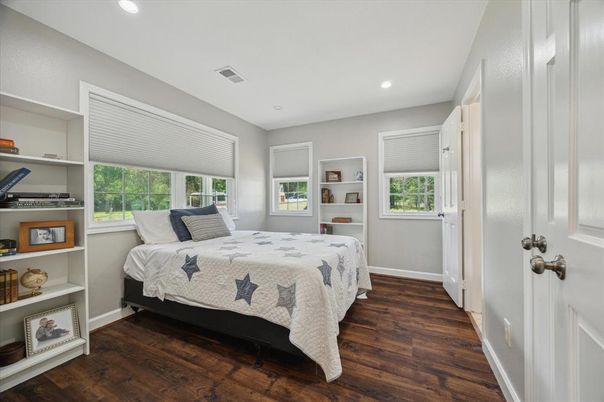 Bedroom, Interior, Recessed Lighting, Wood Texture Flooring