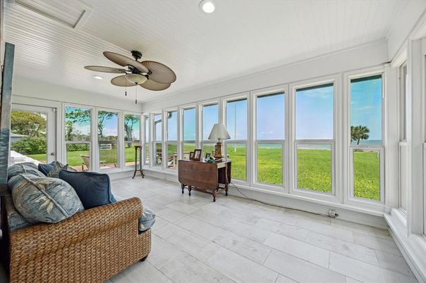 Interior, Recessed Lighting, Sun Room, Water, Wood Texture Flooring
