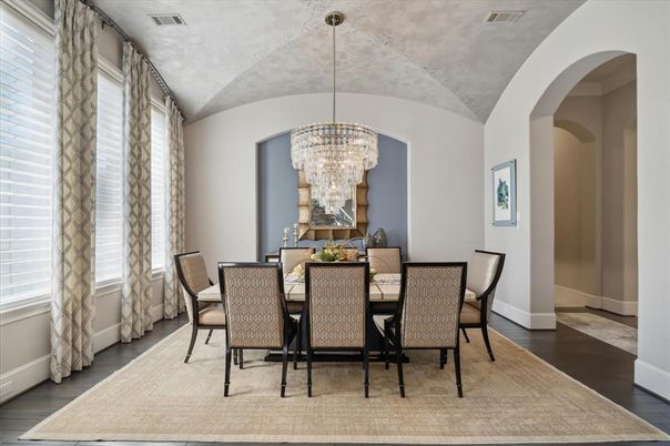 Chandelier, Dining room, Interior, Wood Texture Flooring