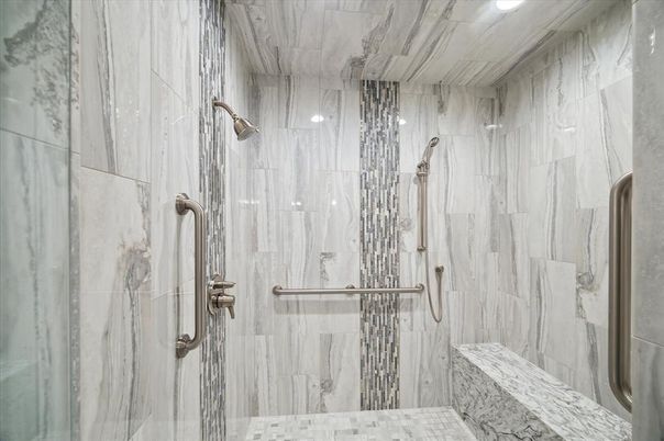 Bathroom, Interior, Marble Walls, Recessed Lighting