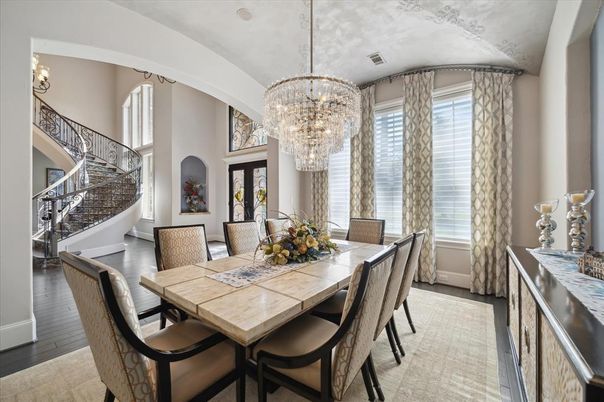 Chandelier, Dining room, Interior, Wood Texture Flooring