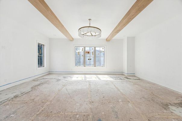 Chandelier, Empty room, Interior, Wooden Beams