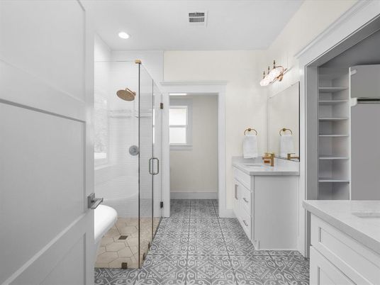 Bathroom, Glass Shower, Interior, Recessed Lighting