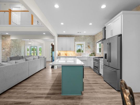 Interior, Kitchen, Living room, Recessed Lighting, Wood Texture Flooring