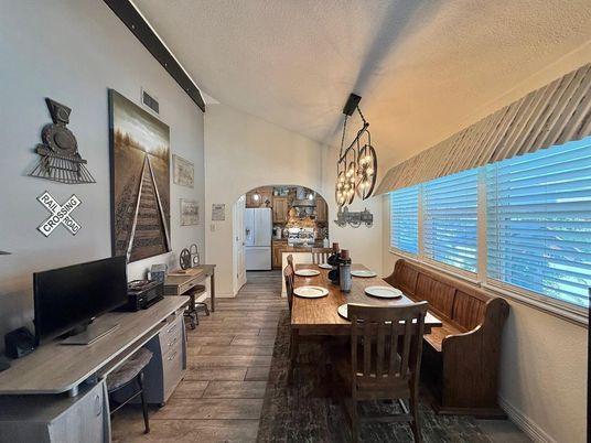 Chandelier, Dining room, Interior, Kitchen, Pendant Lights, Wood Texture Flooring