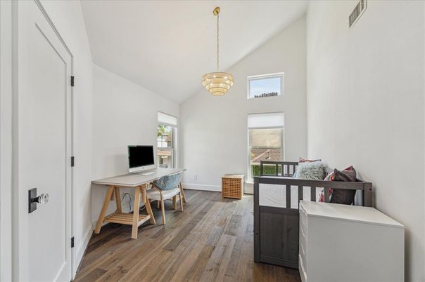 Home Office, Interior, Pendant Lights, Wood Texture Flooring