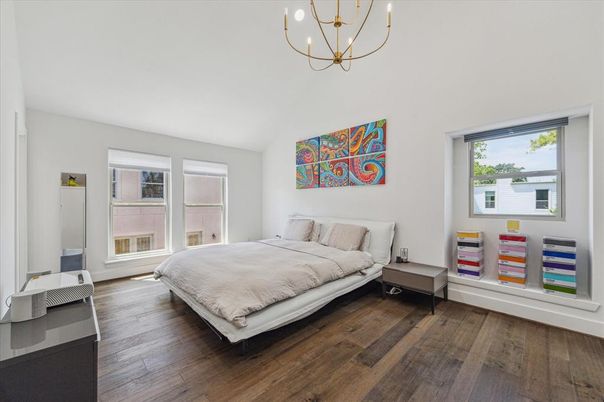 Bedroom, Chandelier, Interior, Wood Texture Flooring
