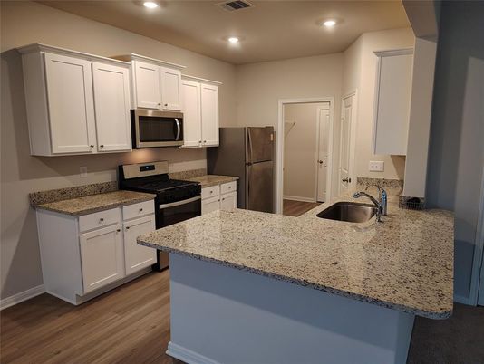 Interior, Kitchen, Recessed Lighting, Wood Texture Flooring