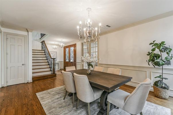 Chandelier, Dining room, Interior, Wood Texture Flooring