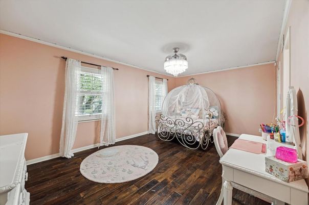 Bedroom, Chandelier, Interior, Wood Texture Flooring