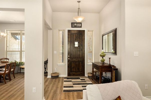 Dining room, Interior, Pendant Lights, Wood Texture Flooring
