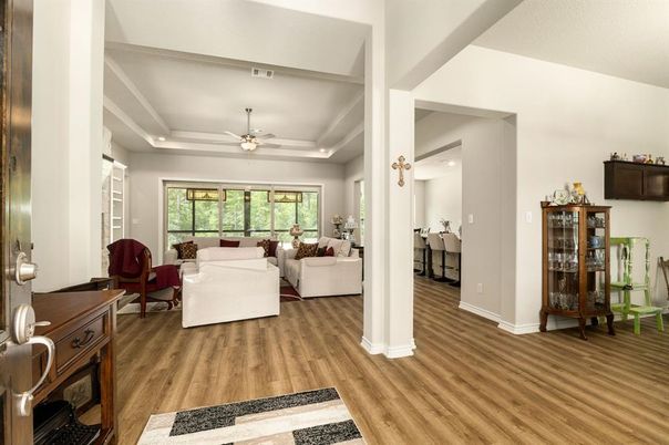 Interior, Living room, Recessed Lighting, Wood Texture Flooring