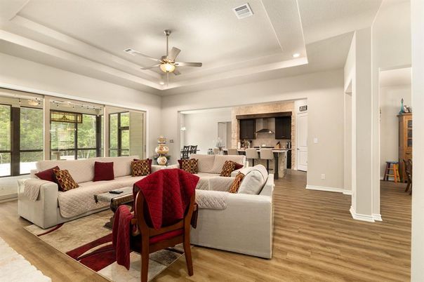 Interior, Kitchen, Living room, Recessed Lighting, Wood Texture Flooring