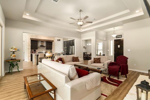 Interior, Kitchen, Living room, Pendant Lights, Recessed Lighting, Wood Texture Flooring