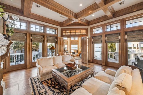Fireplace, Interior, Living room, Recessed Lighting, Wooden Beams, Wood Texture Flooring