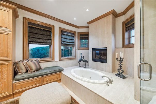 Bathroom, Fireplace, Glass Shower, Interior, Recessed Lighting